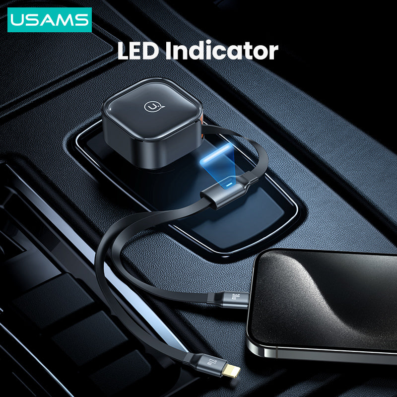 USAMS US-CC219 C41 PD 30W Phone Fast Charging Car Charger with Type-C / 8-Pin Cable USAMS US-CC219 C41 PD 30W Phone Fast Charging Car Charger with Type-C / 8-Pin Cable